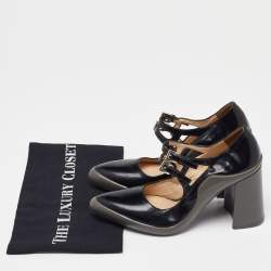 Pre Owned Prada Black Leather Double Strap Mary Jane Pumps Size 37