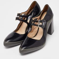 Pre Owned Prada Black Leather Double Strap Mary Jane Pumps Size 37