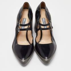 Pre Owned Prada Black Leather Double Strap Mary Jane Pumps Size 37