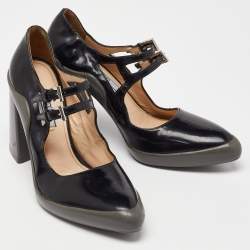 Pre Owned Prada Black Leather Double Strap Mary Jane Pumps Size 37