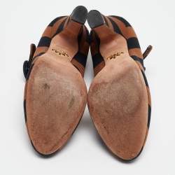Pre Owned Prada Brown/Black Canvas Mary Jane Pumps Size 36  