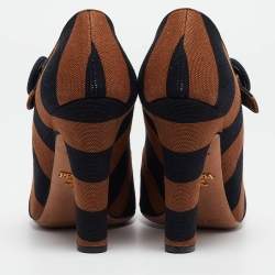 Pre Owned Prada Brown/Black Canvas Mary Jane Pumps Size 36  
