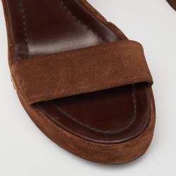 Prada Brown Suede Wedge Platform Ankle Strap Sandals Size 36.5