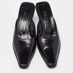 Prada Black Leather Slide Mules Size 38