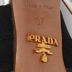 Prada Black/Silver Leather and Fabric Strappy Open Toe Sandals Size 37