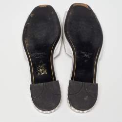Prada Silver Leather Bow Crystal Embellished Flat Slides Size 41