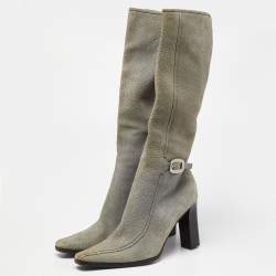 Dior Grey Textured Nubuck Leather Knee Length Boots Size 40