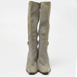 Dior Grey Textured Nubuck Leather Knee Length Boots Size 40