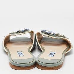 Prada Grey Patent Leather Crystal Embellished Flat Slides Size 38