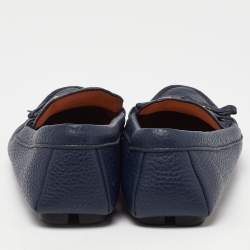 Pre Owned Prada Blue Leather Bow Slip On Loafers Size 36.5