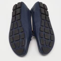 Pre Owned Prada Blue Leather Bow Slip On Loafers Size 36.5