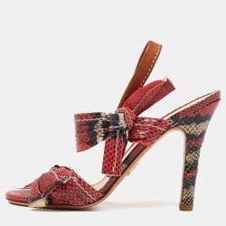 Prada Pink Python Leather Bow Ankle Strap Sandals Size 36.5