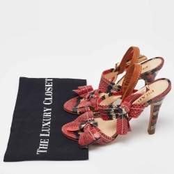 Prada Pink Python Leather Bow Ankle Strap Sandals Size 36.5