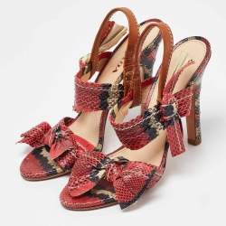 Prada Pink Python Leather Bow Ankle Strap Sandals Size 36.5