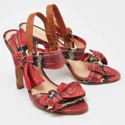 Prada Pink Python Leather Bow Ankle Strap Sandals Size 36.5