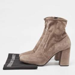 Prada Light Brown Suede Block Heel Ankle Boots Size 39