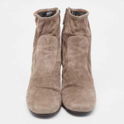 Prada Light Brown Suede Block Heel Ankle Boots Size 39
