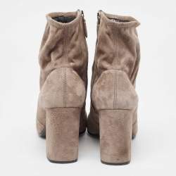 Prada Light Brown Suede Block Heel Ankle Boots Size 39