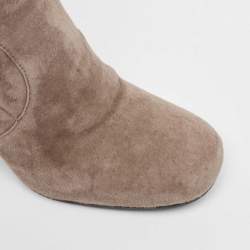 Prada Light Brown Suede Block Heel Ankle Boots Size 39