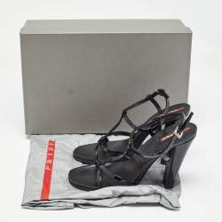 Prada Black Patent Leather Ankle Strap Sandals Size 38