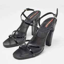 Prada Black Patent Leather Ankle Strap Sandals Size 38