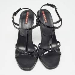 Prada Black Patent Leather Ankle Strap Sandals Size 38