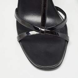 Prada Black Patent Leather Ankle Strap Sandals Size 38