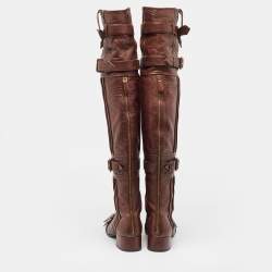 Prada Brown Leather Buckle Over The Knee Boots Size 39