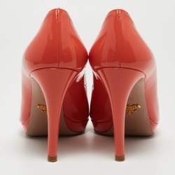 Prada Coral Pink Patent Leather Peep Toe Platform Pumps Size 36.5