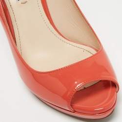 Prada Coral Pink Patent Leather Peep Toe Platform Pumps Size 36.5