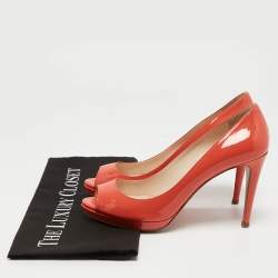 Prada Coral Pink Patent Leather Peep Toe Platform Pumps Size 36.5