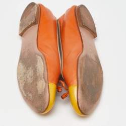 Prada Orange/Yellow Leather Bow Cap Toe Ballet Flats Size 38.5