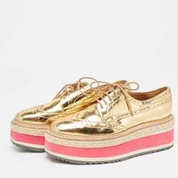 Prada Gold Leather Platform Derby Sneakers Size 35