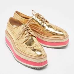 Prada Gold Leather Platform Derby Sneakers Size 35