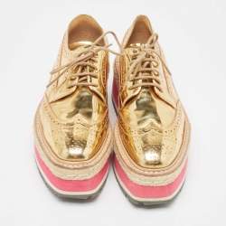 Prada Gold Leather Platform Derby Sneakers Size 35