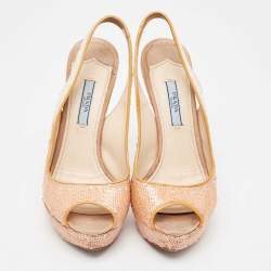 Prada Pink/White Sequins Peep Toe Platform Slingback Sandals Size 36.5