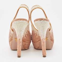 Prada Pink/White Sequins Peep Toe Platform Slingback Sandals Size 36.5