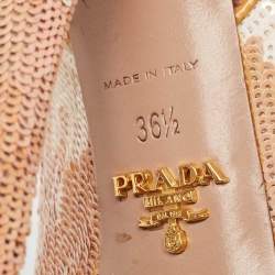 Prada Pink/White Sequins Peep Toe Platform Slingback Sandals Size 36.5