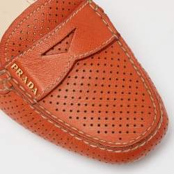 Pre Owned Prada Orange Perforated Leather Penny Loafers Size 36