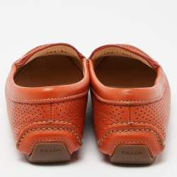 Pre Owned Prada Orange Perforated Leather Penny Loafers Size 36