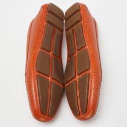 Pre Owned Prada Orange Perforated Leather Penny Loafers Size 36