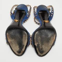 Prada Blue Suede Crystal Embellished Ankle Strap Sandals Size 38