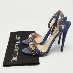 Prada Blue Suede Crystal Embellished Ankle Strap Sandals Size 38