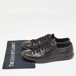 Pre Owned Prada Black Leather Lace Up Sneakers Size 38.5