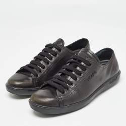 Pre Owned Prada Black Leather Lace Up Sneakers Size 38.5