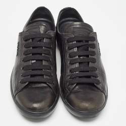 Pre Owned Prada Black Leather Lace Up Sneakers Size 38.5
