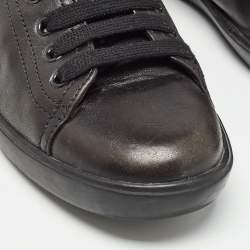 Pre Owned Prada Black Leather Lace Up Sneakers Size 38.5