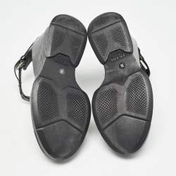 Pre Owned Prada Black Patent Leather T-Strap Wedge Sandals Size 36