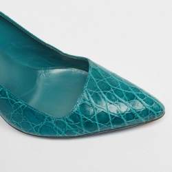 Pre Owned Prada Green Crocodile Pointed Toe Pumps Size 37.5