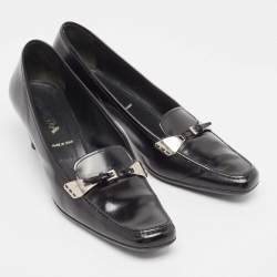 Pre Owned Prada Black Leather Loafer Pumps Size 40